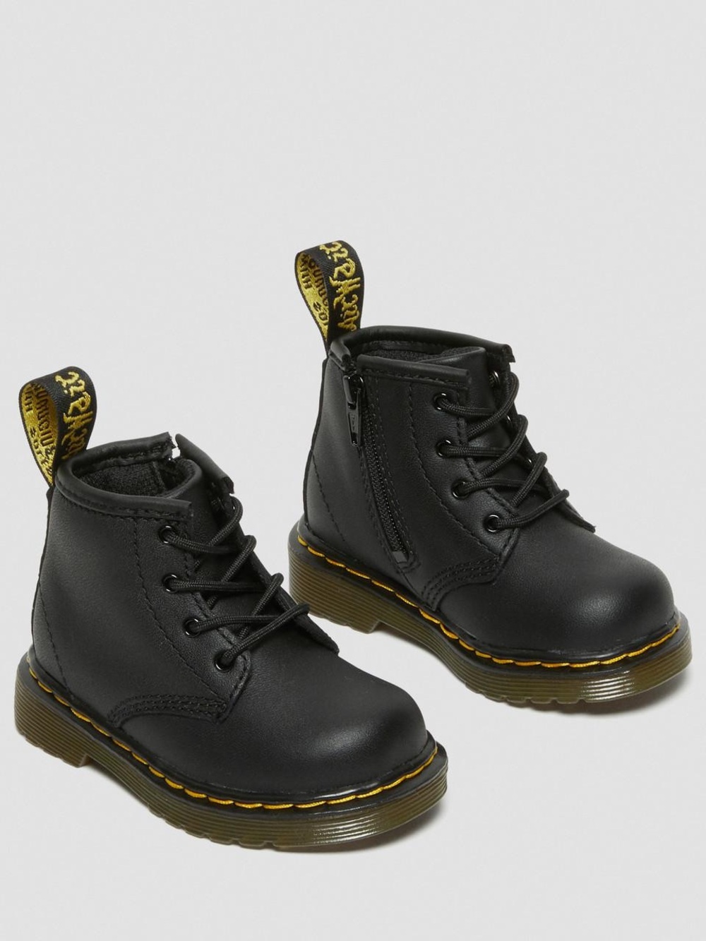 Dr. Martens Black Leather Lace-Up Boots with Yellow Stitching Size 4